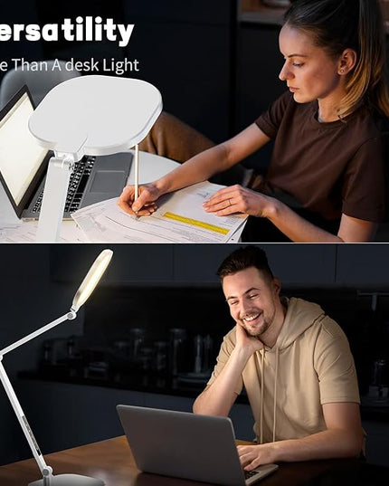 LED Desk Lamp for Home Office, Desk Light for Video Call, 3 Color Temperature 10 Brightness Computer Light, Dimmable Led Desk Light with Memory & Timer Func, Metal Swing Arm Architect Desk Lamp White
