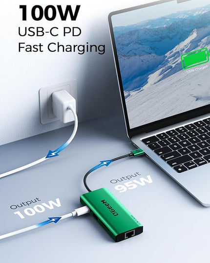 QGeeM USB C Hub Ethernet,9 in 1 USB Type C Hub HDMI Multi-Port Converter Adapter,100W Pd, USB 3.0,SD/TF Card Reader,Compatible for MacBook Pro Air Ipad HP Dell Lenovo Chromebook etc.-Green