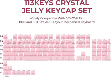 XVX Pink Keycaps, Crystal Jelly Keyboard Keycaps OEM Profile Side Printed Keycap Set Compatible with 61/68/84/87/98/100 ANSI Layout MX Switches Mechanical Keyboard