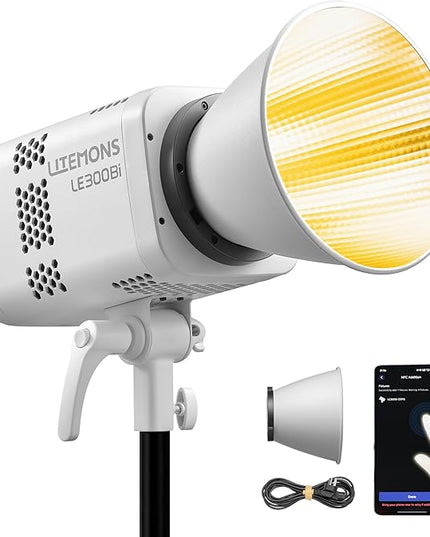 Godox Litemons LE300Bi COB Led Video Light,320W Power,2800-6500K CCT,58900 Lux@1m,Bowens Accessory Mount,Wired DMX/RDM,Bluetooth for Studio Photography Video Recording Live Streaming (White)