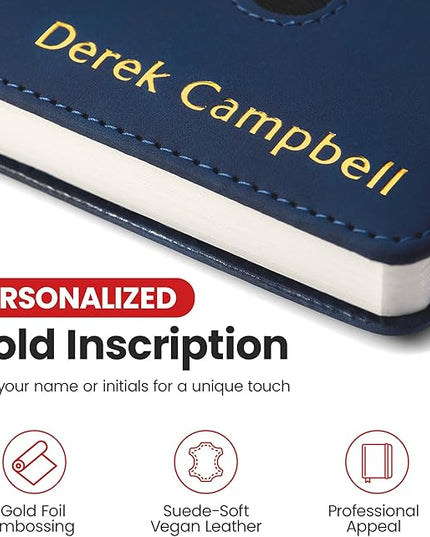 Promot Personalized Notebook - A5 Lined Leather Bound Journal for Writing Women Men - Hardcover Executive Notebook, Daily Journal, Travel Diary, Gift Idea, Custom Embossed Text with Gold Metallic Foil