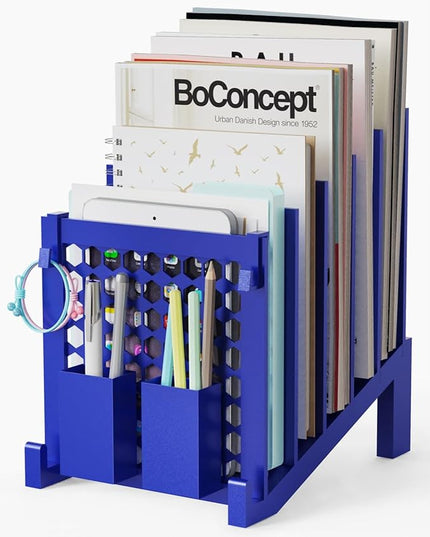 File Organizer for Desk with Storage Box & Hook, Inclined Desk File Organizer with 5-Section Vertical File Holder suitable for Home Office Document Organization