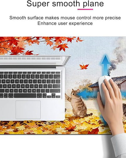 Cat XL Mouse Pad 31.5 x 11.8 Inch Gaming Mousepad Diatomite Large Keyboard Mouse Pad for Home and Office Desk Accessories with Autumn Leaves Kittens Illustration Featuring Stable Base
