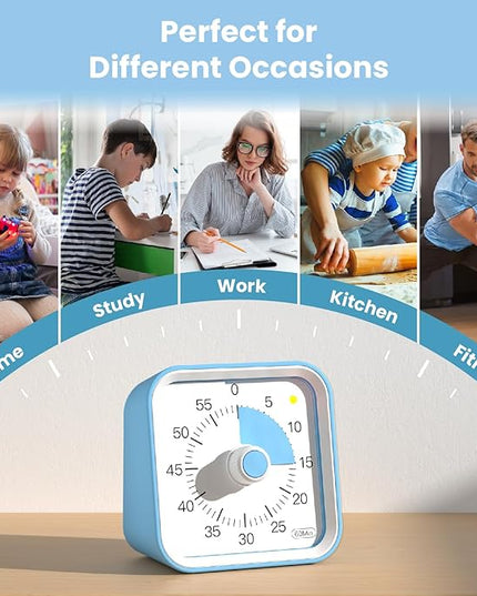 InfPokid Visual Timer for Kids with Pause Function, 60 Minute Countdown Timer for Kids Desk Study, Teaching, Kitchen Cooking, Office Meetings, Time Management for ADHD (Blue)
