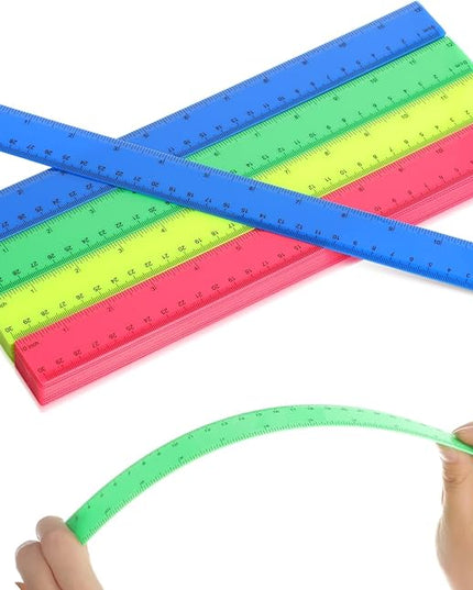 Zonon 50 Pcs 6 Inch/12 Inch Plastic Rulers Bulk Flexible Straight Rulers with Inches Centimeters First Day of School Gift Students Back to School Office Home Supplies(Colorful,12 Inch)