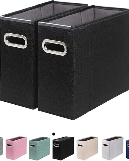 2 Packs Letter Size File Organizer, File Folders Organizer, Fabric Storage Box, Collapsible Paper Organizer with Metal Handle, Smooth PVC Rails, Only Box (Black)
