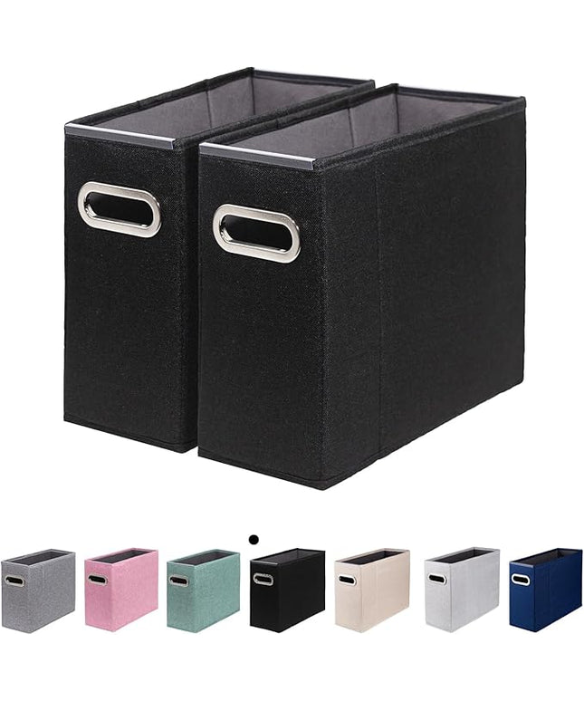 2 Packs Letter Size File Organizer, File Folders Organizer, Fabric Storage Box, Collapsible Paper Organizer with Metal Handle, Smooth PVC Rails, Only Box (Black)
