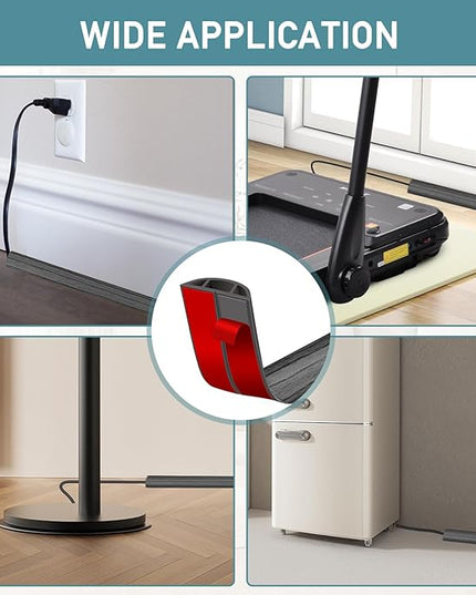 Floor Cord Cover Self Adhesive Cord Hider Floor Extension Cord Covers for Floor Power Cord Protector Cable Management Prevent Cable Trips Cable Cavity 0.51" W x 0.31" H (Deep Grey Wood, 10Ft)