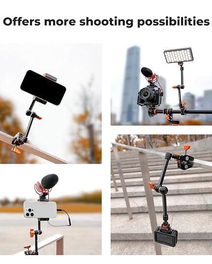 K&F CONCEPT 11" Magic Arm Clamp Kit with ARRI 1/4" & 3/8" Thread Screw, 360° Ball Heads Arm with Clamp Mount for DSLRs, Camera Cage, Monitor, LED Light, Webcam, Action Camera
