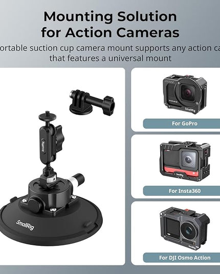 SMALLRIG 6" Suction Cup Mount with Ball Head Magic Arm, Action Camera Mount for DJI Osmo Action 5 Pro/4, for Insta360 x5, for Gopro 13/12, Load Capacity 3kg, on Car Windshield or Window - 5856