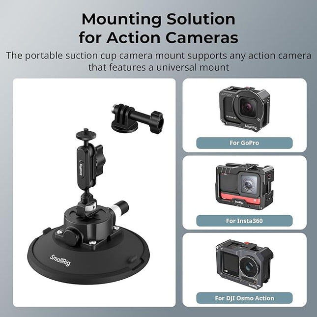 SMALLRIG 6" Suction Cup Mount with Ball Head Magic Arm, Action Camera Mount for DJI Osmo Action 5 Pro/4, for Insta360 x5, for Gopro 13/12, Load Capacity 3kg, on Car Windshield or Window - 5856