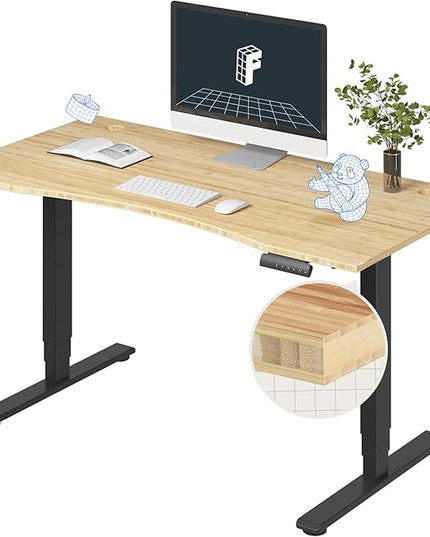 FlexiSpot E6 Bamboo 3-Stage Dual Motor Electric Standing Desk 55 x 28 Sit Stand Up Desk, Holds 220 lbs, Adjustable Height w/ Memory Presets, Solid Bamboo Curved Desktop & Black Frame, Ships in 2 Boxes