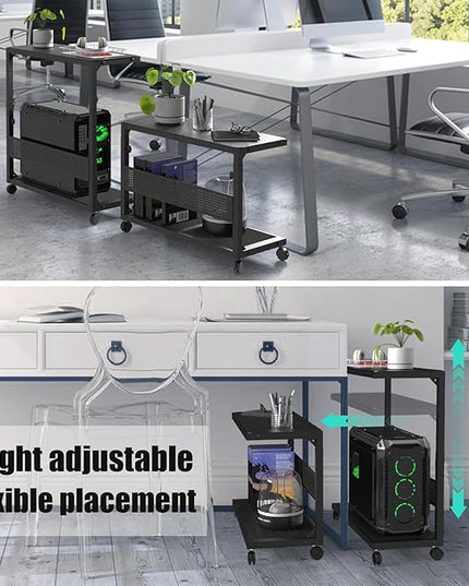 Moricher Computer Tower Stand - Height Adjustable 2-Tier ATX-Case PC Stand Printer Rack Pegboard with Rolling Wheels & Mousepad for Home Office Gaming Accessories
