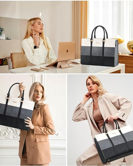 LOVEVOOK Laptop Bag for Women 17.3 Inch Laptop Tote Bag Vintage Leather Work Bags for Women Professional Computer bag