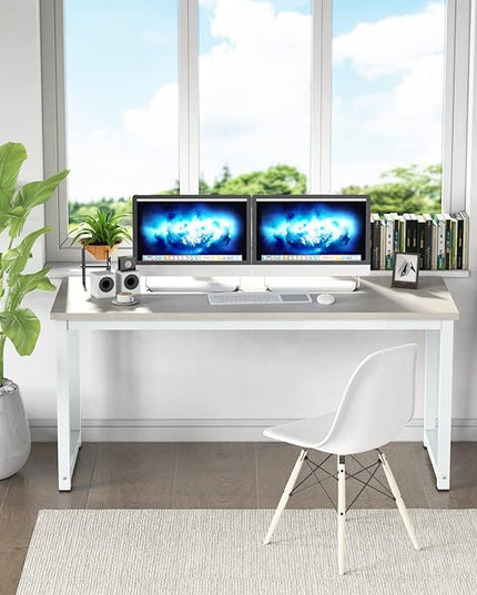 NSdirect Large Office Desk for Home Office, Large 63" Computer Desk Table, Wide Writing Study Desk for 2 Person, Metal Sturdy Frame Thicker Steel Legs, (White Oak, 63"L x 23.6"W x 29.5"H)
