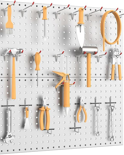 WALMANN Metal Pegboard Panels for Wall Garage Tools Pegboard for Garage, Workbench, Peg Board Tool Organizer Board(Pack of 2, Grey)