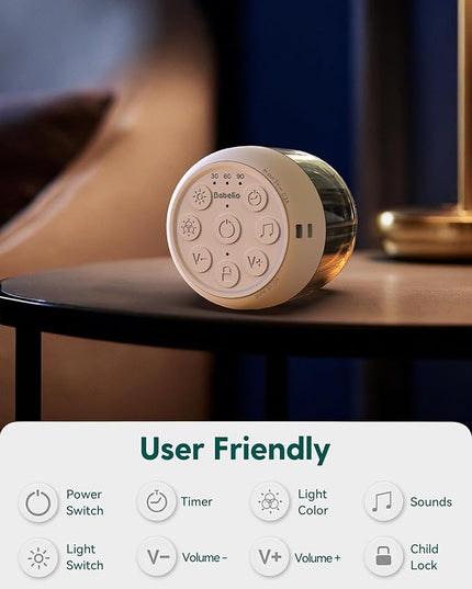 Babelio Pocket Glow White Noise Sound Machine - Upgraded 7 Color Night Lights, 20 Non-Looping Sounds, Timer & Memory Function, Portable for Adults & Babies, Black
