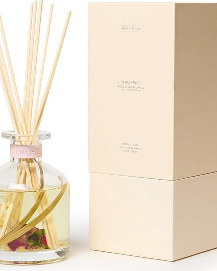 Benevolence LA Reed Diffuser, Rose & Sandalwood Scent Diffusers for Home with Oil Diffuser Sticks | Sun-Kissed Collection
