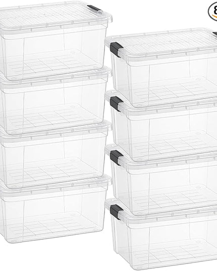 Superio Clear Storage Boxes with Lids, 11 Quart Plastic Container Bins for Organizing, Stackable Crates, BPA Free, Non Toxic, Odor Free, Organizers for Home, Office and Dorm, 8 Pack
