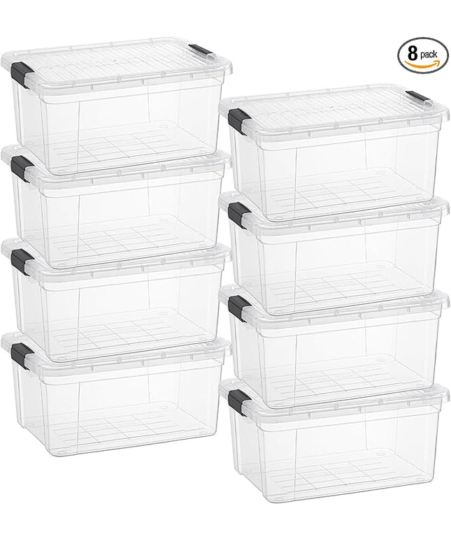 Superio Clear Storage Boxes with Lids, 21 Quart Plastic Container Bins for Organizing, Stackable Crates, BPA Free, Non Toxic, Odor Free, Organizers for Home, Office and Dorm, 8 Pack