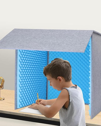 Desktop Soundproof Cover, Foldable Vocal sound absorbing shield, Isolation Booth for Voice Recording, Video Conferencing, Live Commentary, Musical Instrument Practice (Blue+Gray)