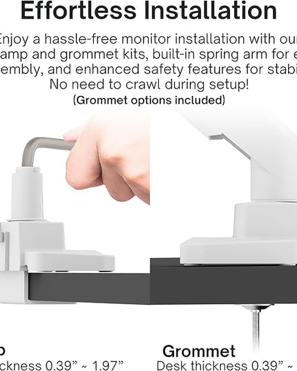 Pixio PS1S Wave White Single Monitor Arm Stand Desk Mount - Fits up to 32 inches Monitors and up to 19.8lbs. VESA Compatibility and Integrated Cable Management
