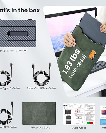 UK BONITOYS Laptop Screen Extender, 14" Ultra-Thin & Lightweight Portable Monitor, 1080P FHD IPS Second Screen, Plug and Play, Laptop Monitor Extender Compatible for Mac/Win Laptops 13-17 Inch