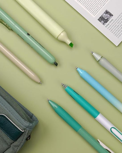 WRITECH Gel Pens Journaling Highlighters: Journal Set Aesthetic Assorted Pastel Color Ink 0.5mm Fine Point Retractable 0.7mm Black Pen Smooth Writing Drawing No Bleed 7ct (Green)