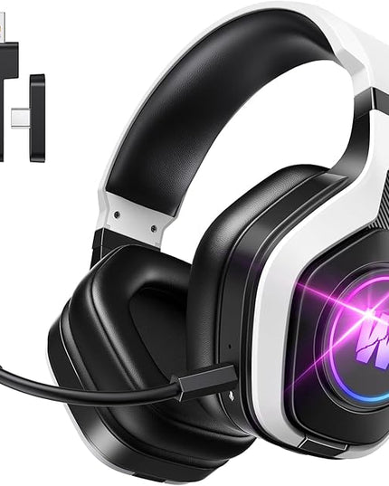 Wireless Gaming Headset for PS5, PC, PS4, 2.4G/Bluetooth Gaming Headphones with Noise Canceling Microphone, USB and Type-C Connector, 7.1 Surround Sound, RGB Lighting, 60H Battery