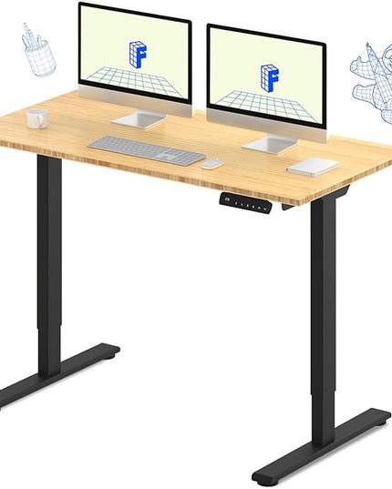 FLEXISPOT E3 Bamboo Dual Motor Electric Standing Desk 55 x 28 Sit Stand Up Desk, Holds 220 lbs, Adjustable Height w/ Memory Presets, Solid Bamboo Desktop & Black Frame, Ships in 2 Boxes