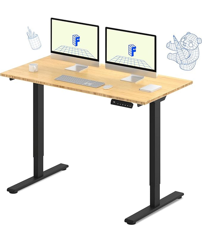 FLEXISPOT E3 Bamboo Dual Motor Electric Standing Desk 55 x 28 Sit Stand Up Desk, Holds 220 lbs, Adjustable Height w/ Memory Presets, Solid Bamboo Desktop & Black Frame, Ships in 2 Boxes