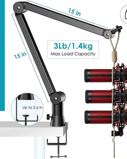 Mic Boom Arm Stand Compatible with Shure SM7B, MV7, Blue Yeti Mic, Fifine microphone, HyperX QuadCast Mic and Most Microphones, Premium Microphone Arm by YOUSHARES