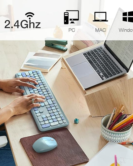 MOFII Wireless Keyboard and Mouse Combo Silent, Slim Compact 2.4G USB Full Size, Cute 110 Keys Keyboard for PC, Notebook, MacBook, Tablet, Laptop, Windows System