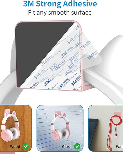 SOKUSIN Headphone Stand Headset Holder - Adhesive Gaming Earphones Hanger, Universal Desk Wall Mount Hook for All Headphone/Controller, Compatible with Beats, AirPods Max,Sony, JBL (Pink-2Pack)