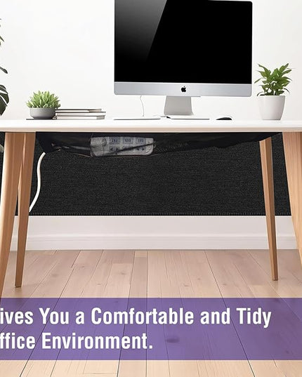 14.9 x 60 Inch Under Desk Privacy Panel with Table Cable Management Net Desk Skirt Modesty Desk Panel Self-Gripping Straps for Office and Home