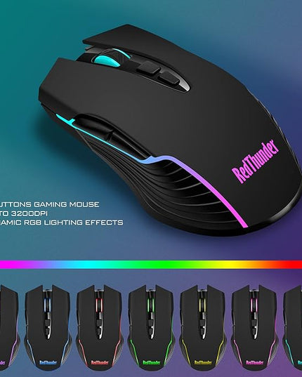 RedThunder K10 Wireless Gaming Keyboard and Mouse Combo, LED Backlit Rechargeable 3800mAh Battery, Mechanical Feel Anti-ghosting Keyboard + 7D 3200DPI Mice for PC Gamer (Black)