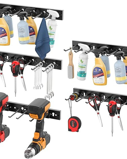 CCCEI 5 Modular Pegboard Strip Storage, Metal Peg Slat Wall Mount for Garage, Basement, Garden, Laundry Room Organization. Flexible Tool Organizer for Rake, Shovels, Crafting. Gifts for Men, Red.