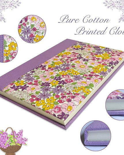 Purple Journal for Women, Floral Notebook, A5, 6x8, Lined Page, Hardcover Notebook, Lay Flat, Flower Printed Cover, Cotton Fabric, Writing Journal, Reading Notebook, Lilac Gifts