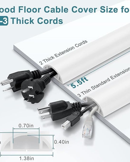 5.5FT Floor Cord Cover, White Soft Cable Cover Floor, Large Size Extension Cord Covers for Floor, Power Cord Protector Floor Wire Cover - Cord Channel Diameter: 0.7" (W) x 0.4" (H)
