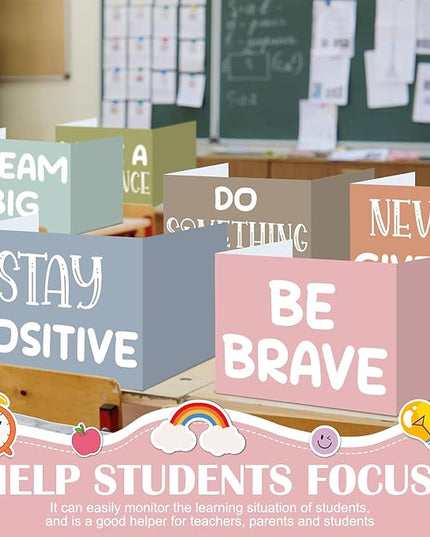 Honoson 24 Pcs Bulk Inspirational Privacy Folders for Students Cardboard Test Privacy Boards Motivational Words Desk Dividers Shield for Classroom School Study Supplies, 6 Styles (Boho)