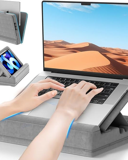 Heyife Laptop Desk for Lap with Cushion, Computer Lap Desk Laptop Pillow for Couch, Bed, Car, Adjustable Computer Pillow Stand As Carrying Case for up to 15'' PC/Mac, Tablet, iPad, Kindle, Gray