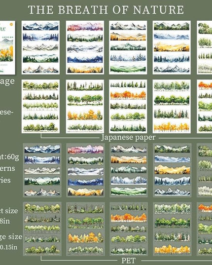 20 Sheets Nature Landscape Pre-Cut Journaling Stickers Book for Junk Journaling, Scrapbooking, Collage, Planner, Album, Transparent PET and Washi Stickers for Adults