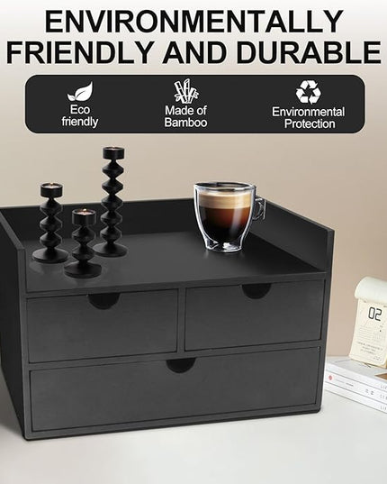 Charmewooden Desk Organizer with Drawers Countertop Drawer Organizer Drawers for Desk Top Home Office Workspace Bathroom Toiletries Supplies (black with shelf)