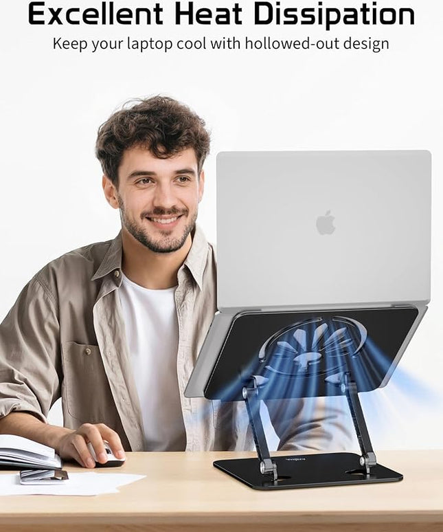 Aluminum Laptop Stand for Desk – Adjustable Ergonomic Laptop Riser, Foldable & Portable Holder Fit for MacBook & 10"-16" Laptops for Office, Home & Travel,Black