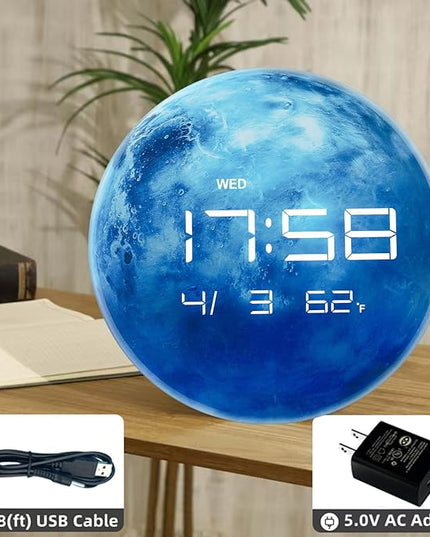 13" Digital Wall Clock with LED Display, Calendar & Temperature, Automatic Dimming, 12/24hr Format, Wall & Desk Use - HUI-7862