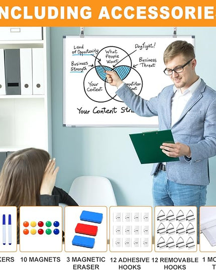 H-Qprobd White Board Dry Erase Whiteboard for Wall 24x18 (3pcs) Magnetic Boards for Office Classroom & Home, Small Wall Whiteboard Including 6 Markers, 10 Magnets, 2 Erasers & 15 Adhesive Hooks