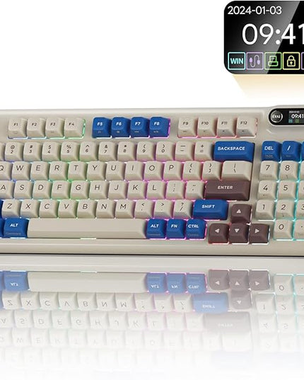 KZZI Z98 Wireless Mechanical Keyboard, Smart Display & Knob, BT5.0/2.4GHz/USB-C, Hot Swappable Custom Keyboard, Pre-lubed Linear Switches, Gasket Mount, RGB Creamy Gaming Keyboard