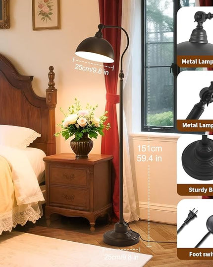 Bright Reading Floor Lamp with Remote Control and Bluetooth Dimming,Rustic Vintage Living Room Bedroom Bedside Office Study Library Adjustable Black Standing Warm Lights, Mid Century Modern Home Decor
