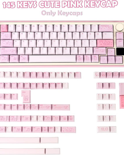 Minimalist Cute Pink Keycap - PBT Cherry Profile Custom Key Cap for Mechanical Gaming Keyboard, 130 Keys Dye Sublimation Keycap Set
