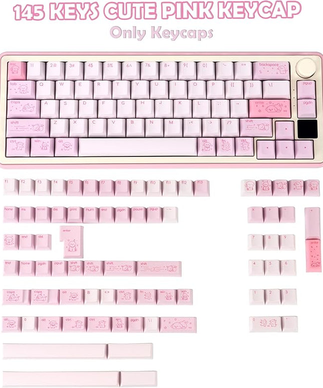 Minimalist Cute Pink Keycap - PBT Cherry Profile Custom Key Cap for Mechanical Gaming Keyboard, 130 Keys Dye Sublimation Keycap Set
